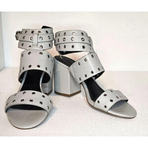 Rebecca Minkoff CARTER Heeled Studded EYELET Sandals Leather Gray Size 6 M